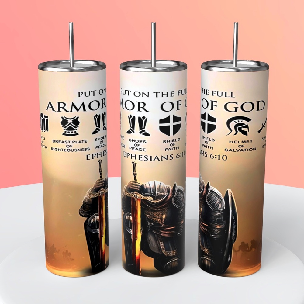 Armor of God kneeling 20 oz tumbler